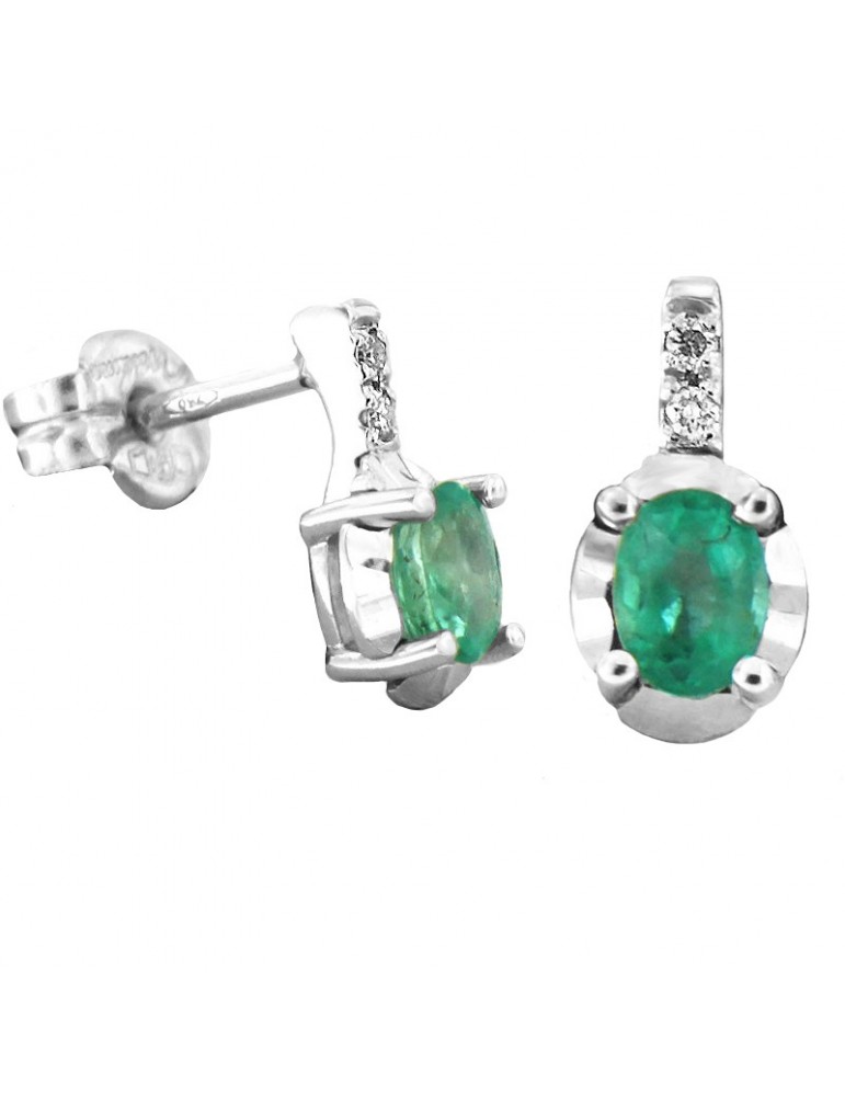 Orecchini Miluna - Oro Bianco - Diamanti - Smeraldo 0,3 Ct - ERD2473