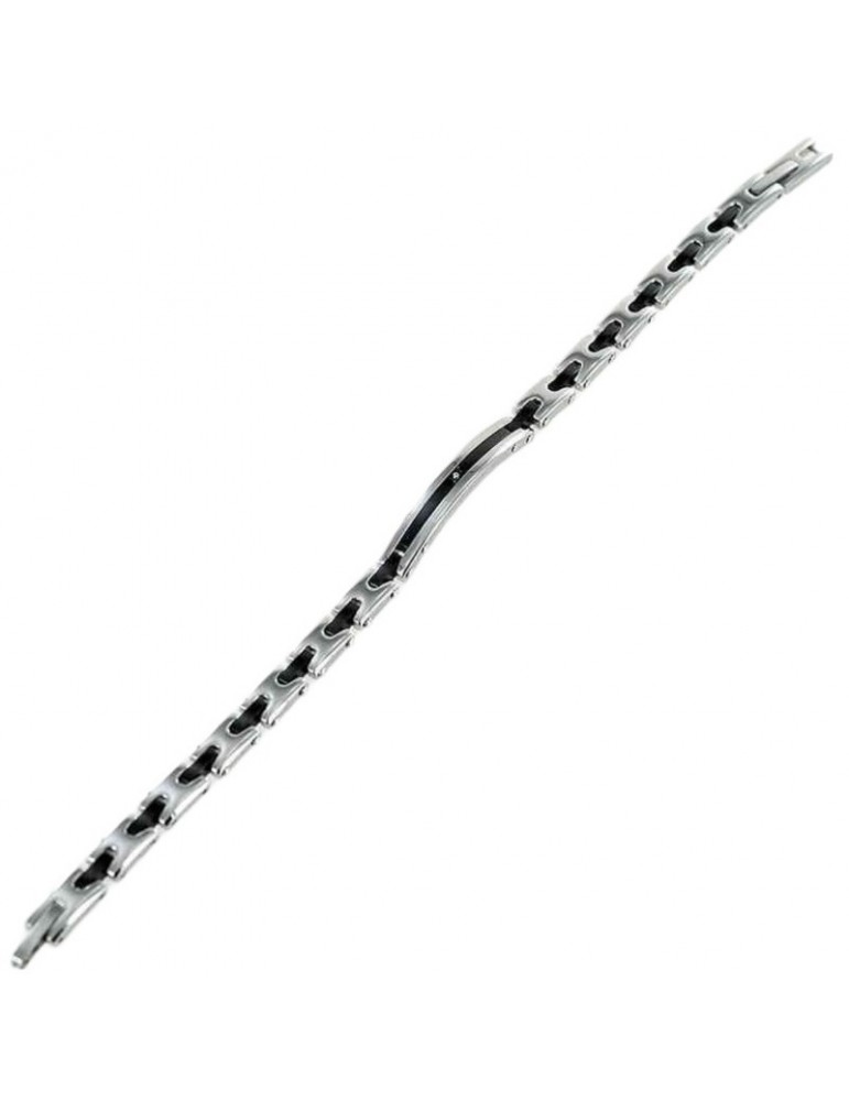 Bracciale Zancan - Hi Teck - Acciaio-Maglie Nere-Zircone Bianco-EHB212
