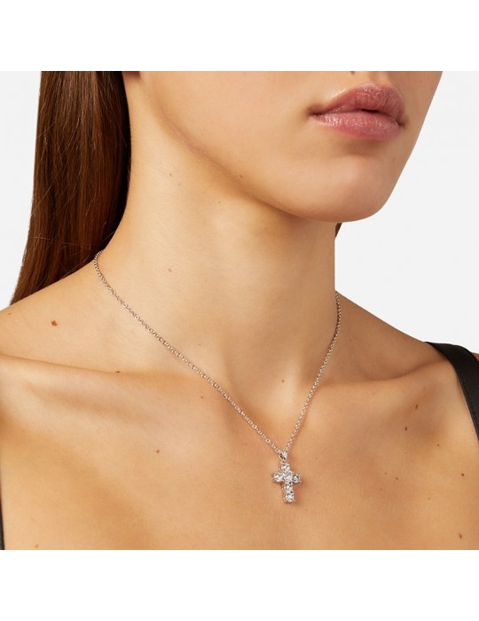 Chiara Ferragni Women's Necklace - Silver Crosses with Bold Cross Pendant and White Zircons - 0