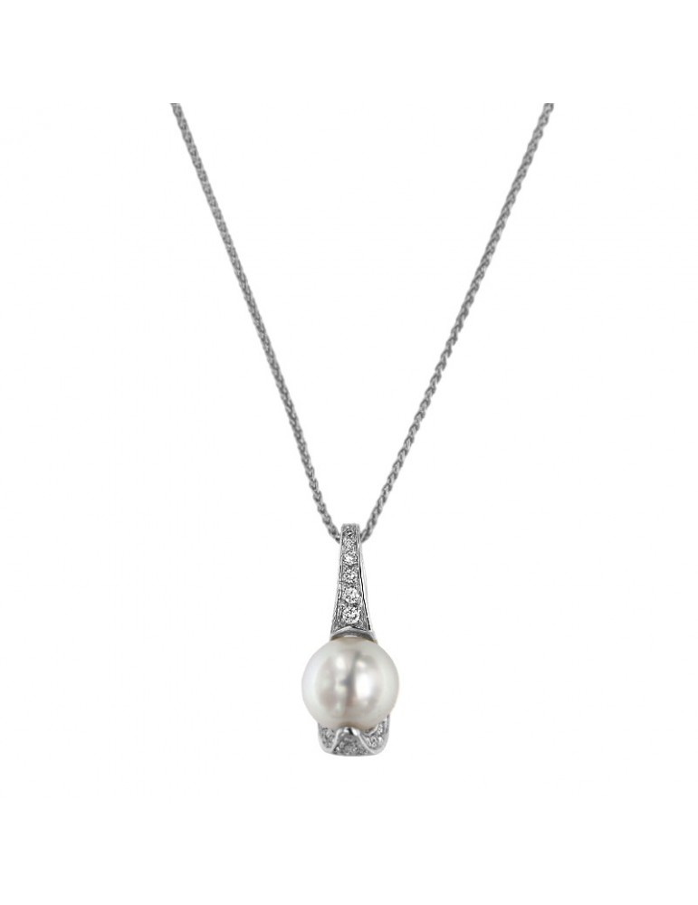 Nimei Necklace for Woman - in 18K White Gold with Australian Pearl 10-11mm and Natural Diamonds - 0