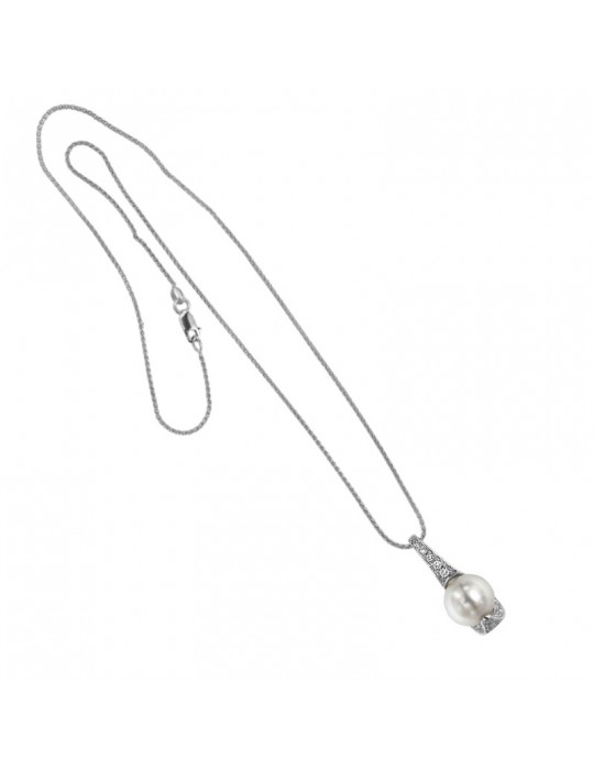 Nimei Necklace for Woman - in 18K White Gold with Australian Pearl 10-11mm and Natural Diamonds - 0