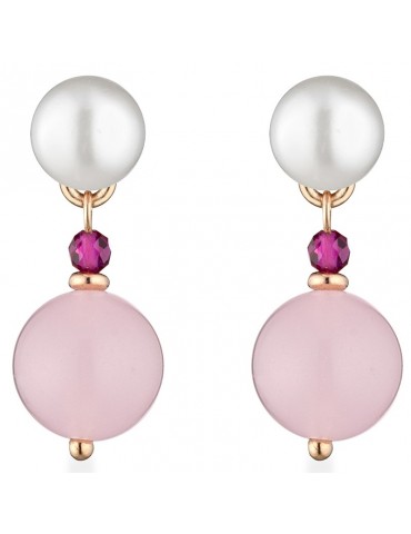 Earrings Lelune Glamour-Sophie-Rosè-Fuchsia Spinel-Pink Jade-LGEA533