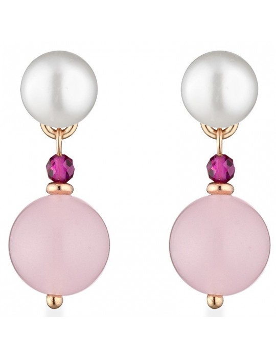 Earrings Lelune Glamour-Sophie-Rosè-Fuchsia Spinel-Pink Jade-LGEA533