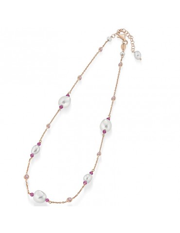 Necklace Lelune Glamour-Cristelle Summer-Rosè-Pink Zircons-Pearls-LGNK5101