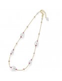 Collana Lelune Glamour-Cristelle Summer-Gold-Zirconi Rosa-Perle-LGNK5102