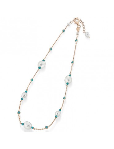 Collana Lelune Glamour-Cristelle Summer-Rosè-Lunga-Perle-Zirconi-LGNK5121