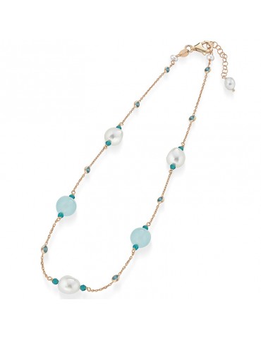 Collana Lelune Glamour - Rosè -Zirconi Turchesi-Giada Azzurra-LGNK5161