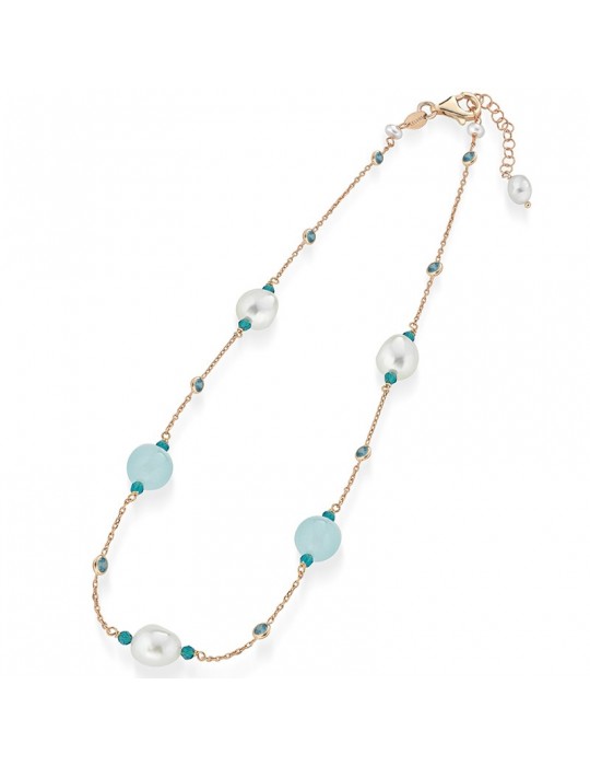 Lelune Glamor Necklace - Rosè - Turquoise Zircons-Blue Jade-LGNK5161