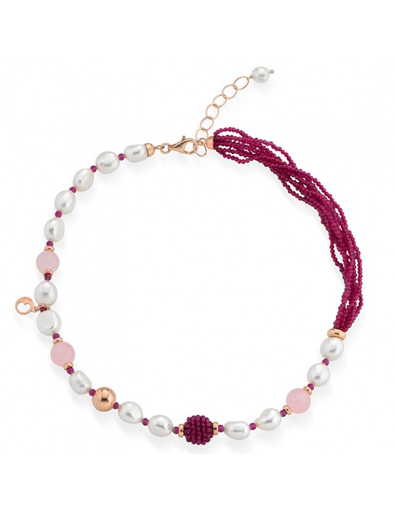 Lelune Glamor Necklace - Sophie - Pearls - Fuchsia Spinel Threads-LGNK530
