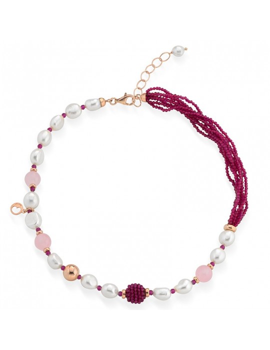 Lelune Glamor Necklace - Sophie - Pearls - Fuchsia Spinel Threads-LGNK530