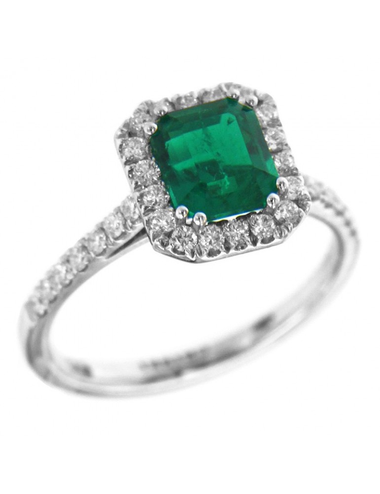 Crieri Woman Ring - Bogotá in 18K White Gold with Natural Diamonds and 1.14 ct Emerald - 0