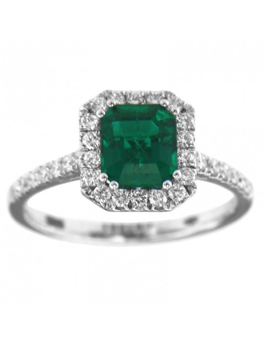 Crieri Woman Ring - Bogotá in 18K White Gold with Natural Diamonds and 1.14 ct Emerald - 0