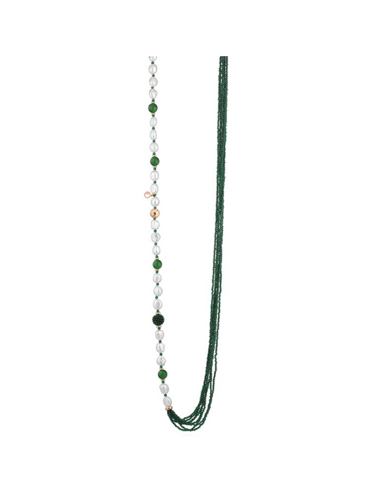 Collana Lelune Glamour- Sophie - Lunga - Perle-Spinello Verde-LGNK5311