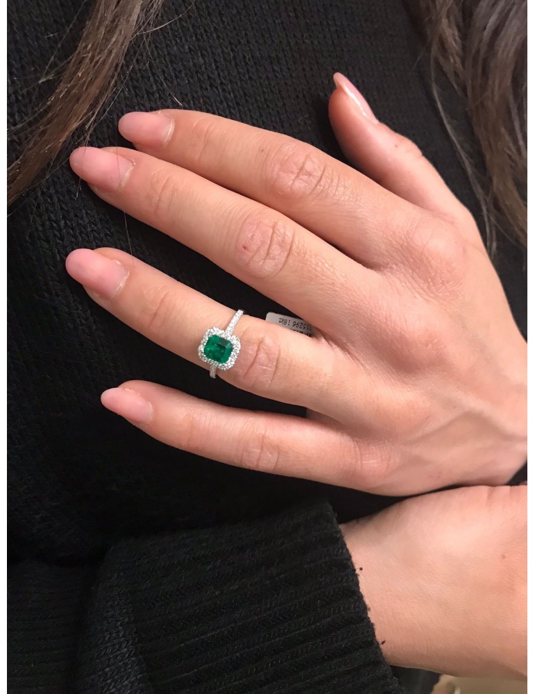 Anello Crieri - Bogotá - Oro Bianco 18 carati - Diamanti - Smeraldo 1,14 ct - AFSALK114EP1115