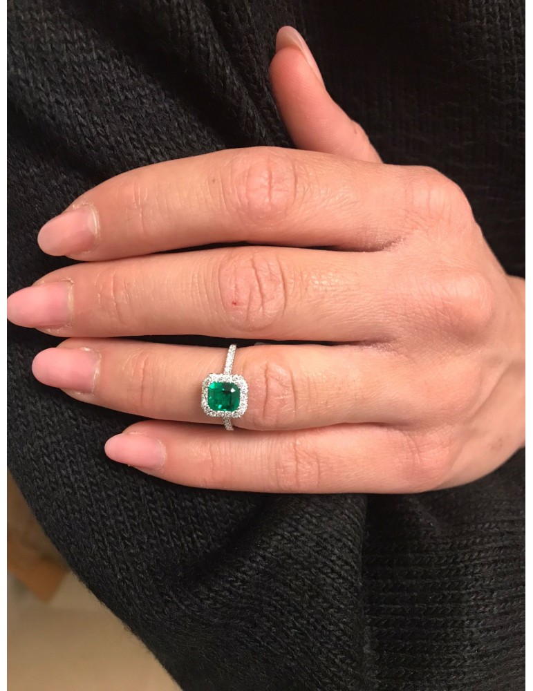 Crieri Woman Ring - Bogotá in 18K White Gold with Natural Diamonds and 1.14 ct Emerald - 0