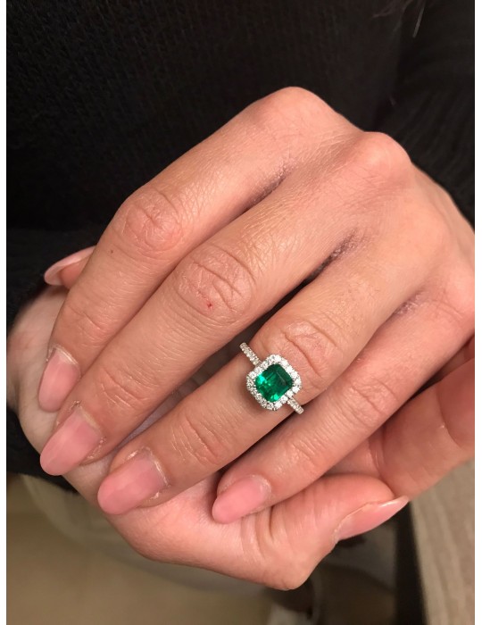 Crieri Woman Ring - Bogotá in 18K White Gold with Natural Diamonds and 1.14 ct Emerald - 0