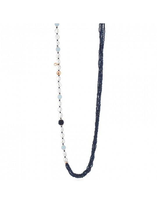 Collana Lelune Glamour- Sophie - Lunga - Perle-Spinello Blu-LGNK5312