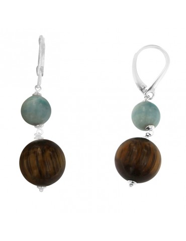 Miluna Woman's Earrings - in 925% Silver with Amazonite and Tiger's Eye - 0 2