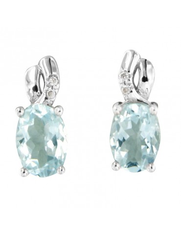 Miluna Women's Earrings - in 18K White Gold with Aquamarine and Natural Diamonds - 0