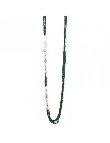 Collana Lelune Glamour - Sophie - Rosè - Perle-Spinello Verde-LGNK5321