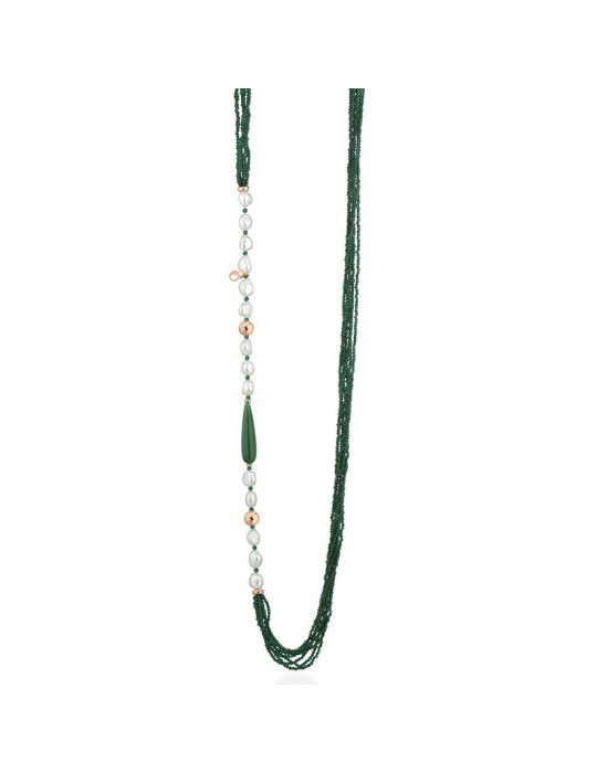 Collana Lelune Glamour - Sophie - Rosè - Perle-Spinello Verde-LGNK5321