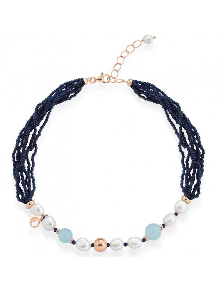 Lelune Glamor Necklace - Sophie - Pearls-Blue Spinel Threads-LGNK5332