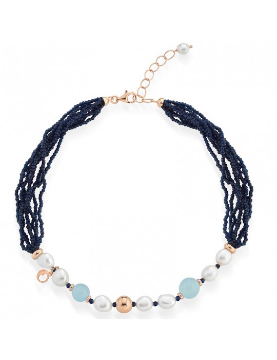 Collana Lelune Glamour - Sophie -Perle-Fili di Spinello Blu-LGNK5332