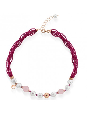 Collana Lelune Glamour - Sophie -Perle-Fili di Spinello Fucsia-LGNK533