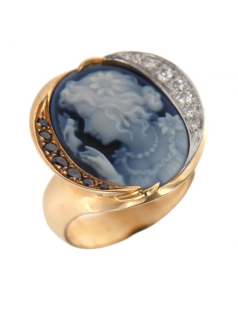 Silvia Kelly Ring - in 18K Rose Gold with Cameo and Natural Diamonds 0.15 ct - 0