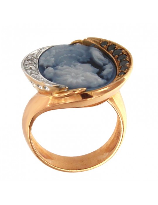 Silvia Kelly Ring - in 18K Rose Gold with Cameo and Natural Diamonds 0.15 ct - 0