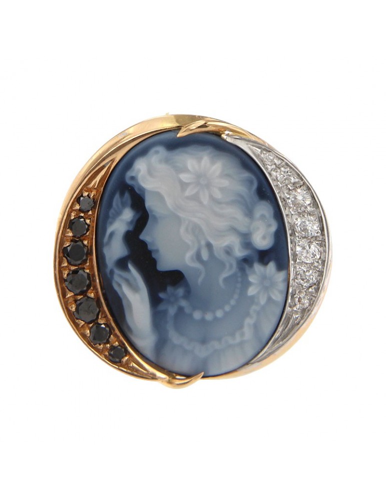 Silvia Kelly Ring - in 18K Rose Gold with Cameo and Natural Diamonds 0.15 ct - 0