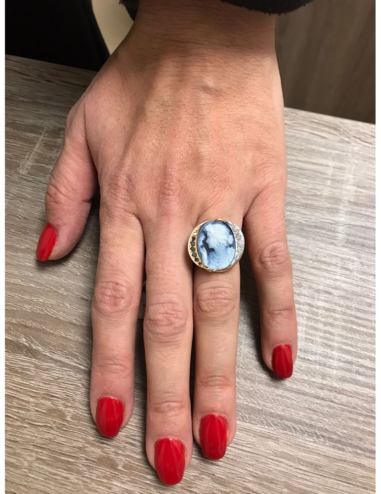 Silvia Kelly Ring - in 18K Rose Gold with Cameo and Natural Diamonds 0.15 ct - 0