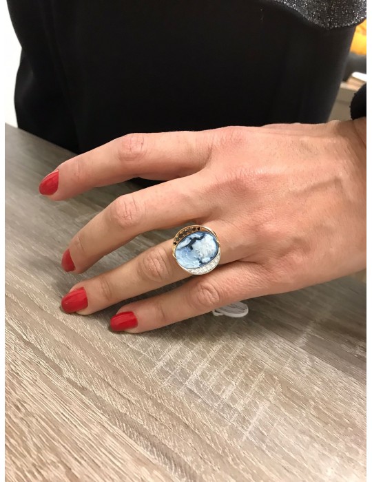 Silvia Kelly Ring - in 18K Rose Gold with Cameo and Natural Diamonds 0.15 ct - 0