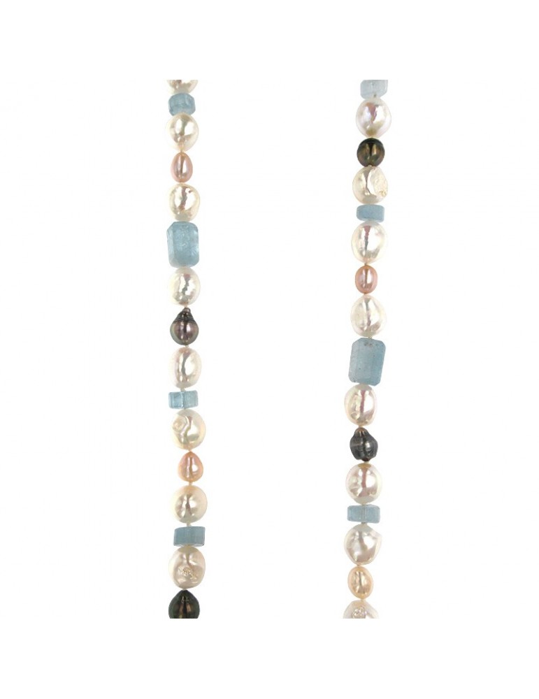 Collana Silvia Kelly - con Perle ed Acquamarina 90 centimetri