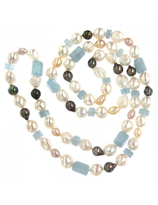 Collana Silvia Kelly - con Perle ed Acquamarina 90 centimetri
