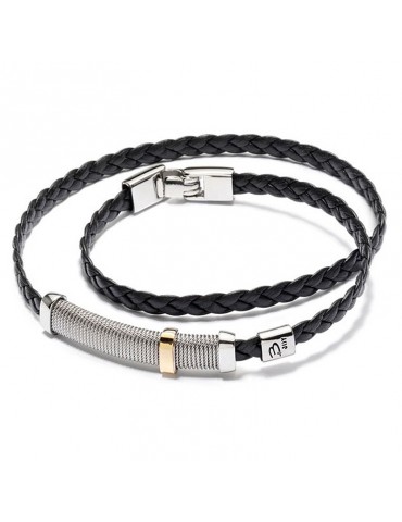 Bracciale Salvatore Bersani - in Cuoio Nero - Elemento in Oro Giallo - 7015