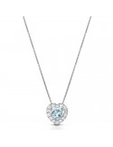 Lelune Diamonds Woman's Necklace - in 18K White Gold with Heart in Diamonds and 0.24 carat Aquamarine - 0