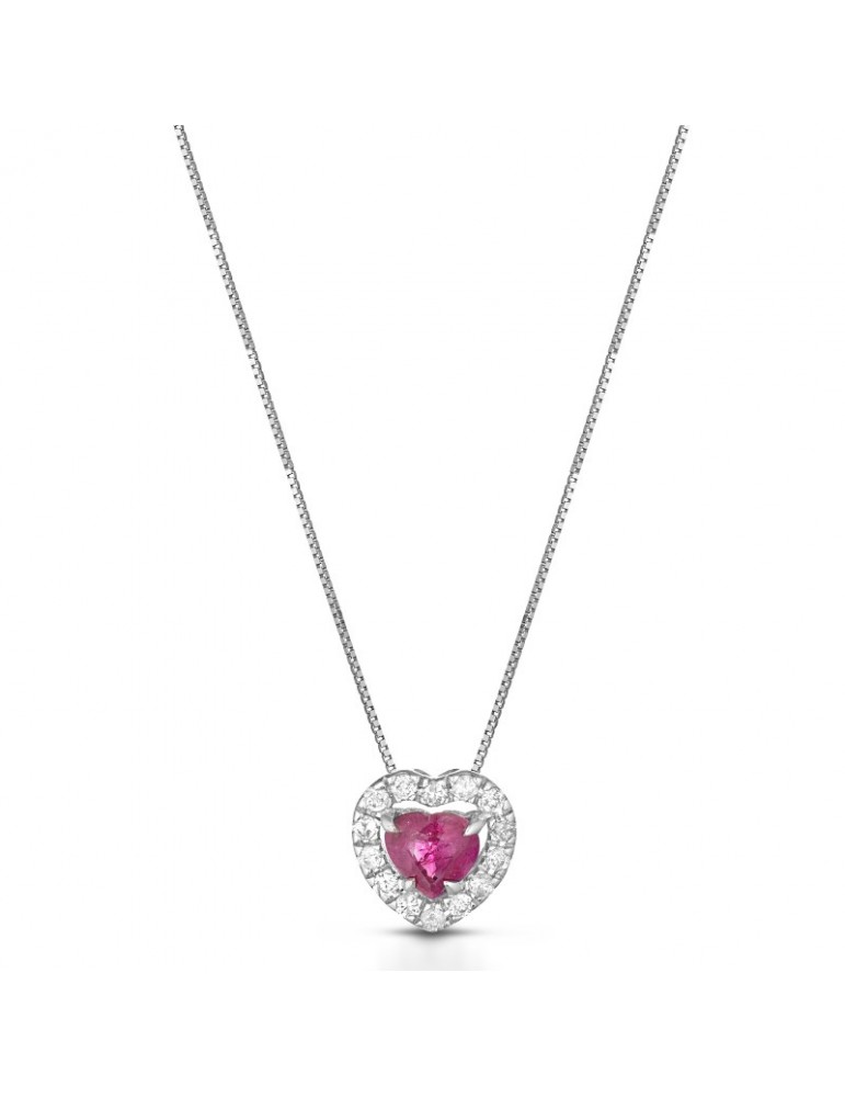 Collana Lelune Diamonds - Oro - Cuore - Diamanti - Rubino 0,28 carati - LDPLRB009028