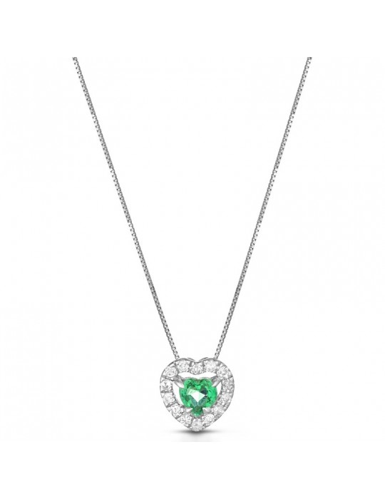 Collana Lelune Diamonds - Oro - Cuore - Diamanti - Smeraldo 0,18 carati - LDPLSM009018