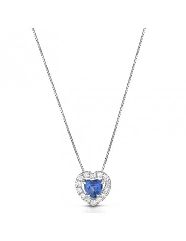 Collana Lelune Diamonds - Oro - Cuore - Diamanti - Zaffiro Blu 0,30 carati - LDPLZB009030