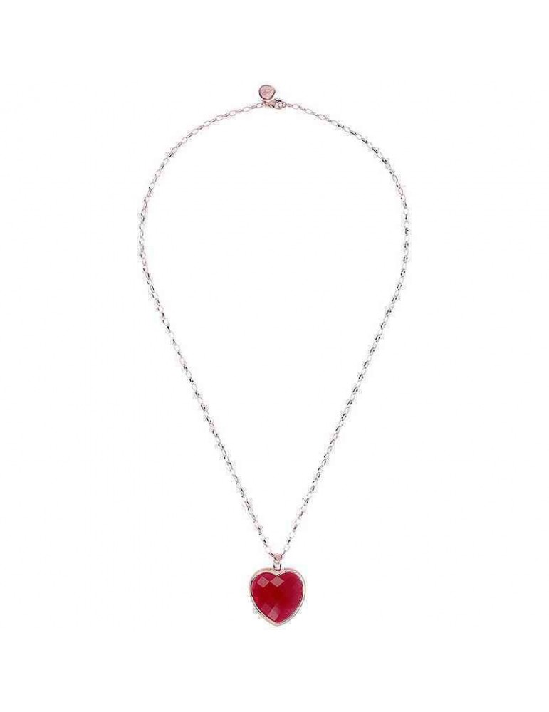 Bronzallure Necklace - Heart Pendant - Plum Agate - WSBZ00048LGPA
