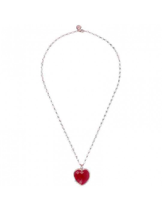 Bronzallure Necklace - Heart Pendant - Plum Agate - WSBZ00048LGPA