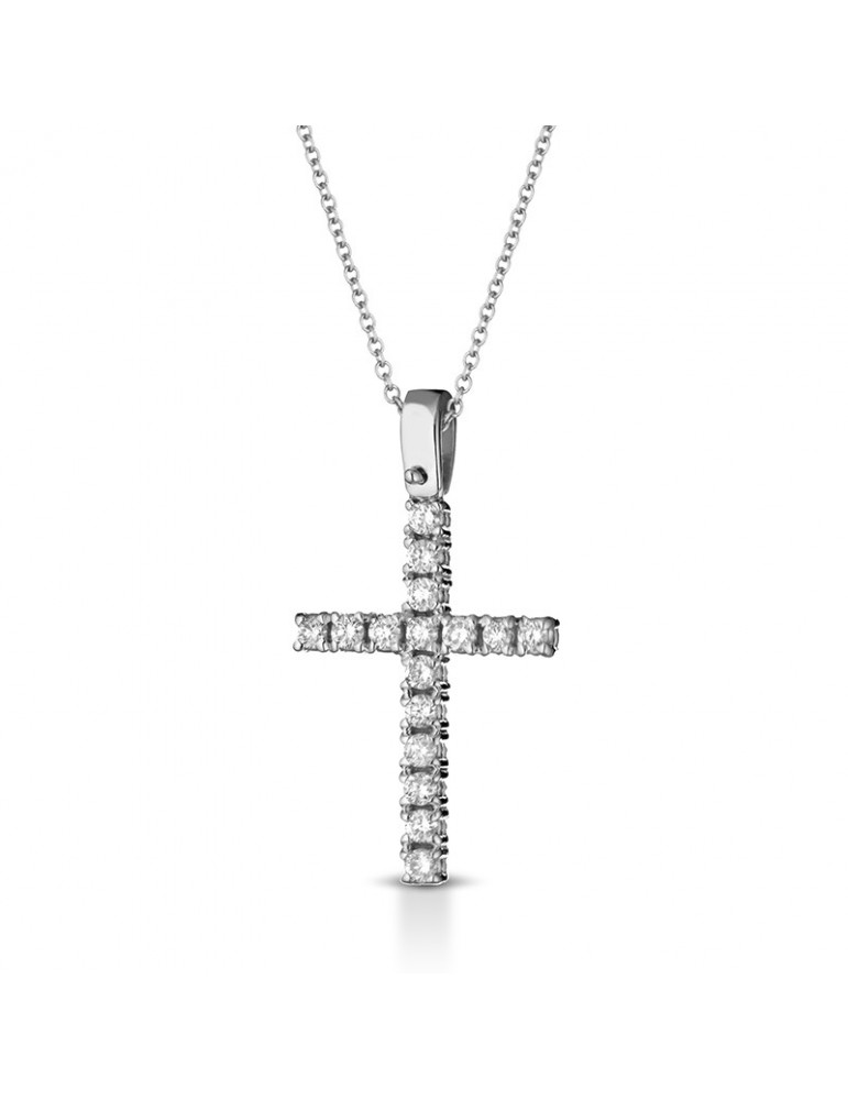 Lelune Diamonds Necklace - in 18K White Gold with Cross Pendant and 0.24 ct White Diamonds - 0