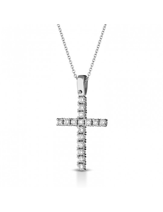 Lelune Diamonds Necklace - in 18K White Gold with Cross Pendant and 0.24 ct White Diamonds - 0