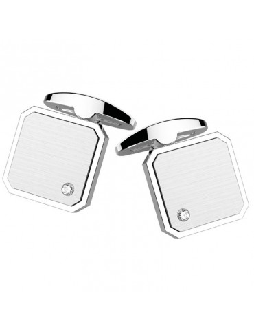 Zancan Cufflinks - Hi Teck - Steel - Square - White Zircon -EHG065