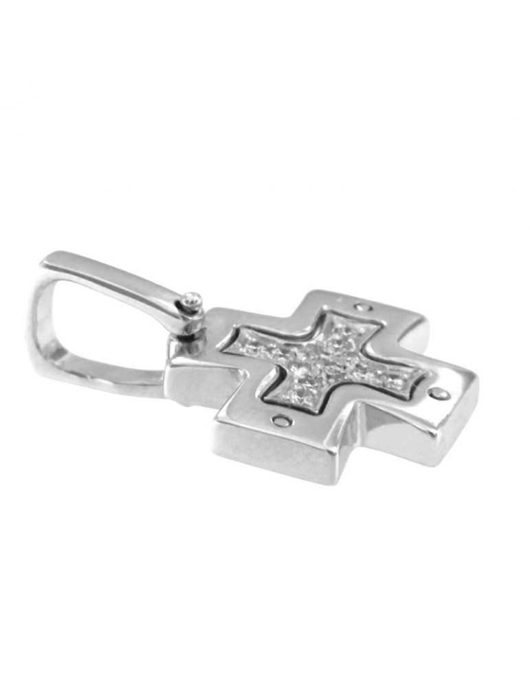 Arkano Pendant - Cross in 18K White Gold with Natural Diamonds - 0
