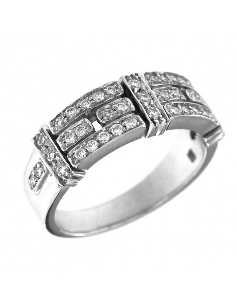 Anello Chimento - a Fascia in Oro Bianco 18 Carati con Diamanti Bianchi 0,41 ct - 0