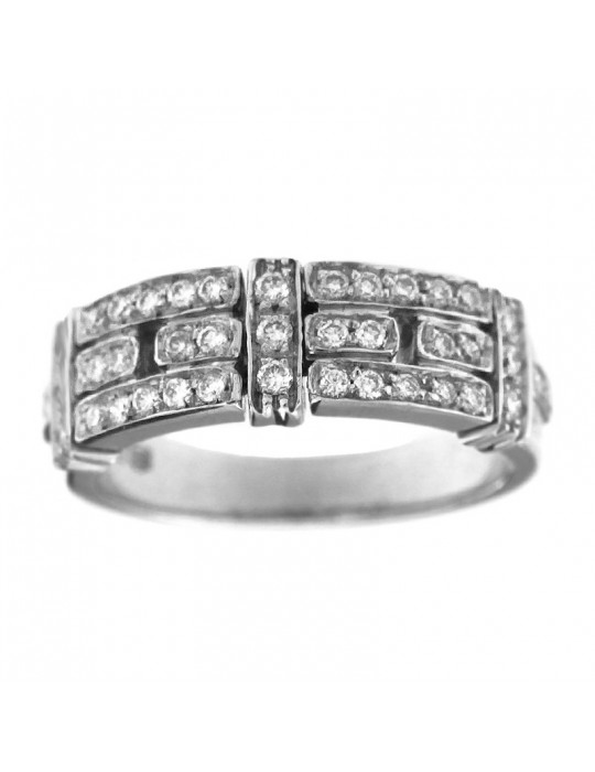 Anello Chimento - a Fascia in Oro Bianco 18 Carati con Diamanti Bianchi 0,41 ct - 0