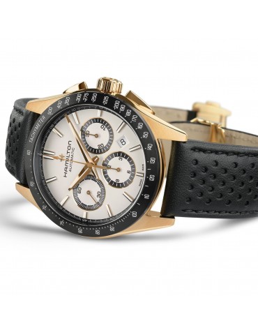 Hamilton Men's Watch - Jazzmaster Performer Automatic Chronograph 42mm Black White with Leather Strap - 0 2