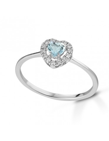 Anello Lelune Diamonds - Cuore - Oro - Diamanti - Acquamarina 0,22 carati - LDRNAM009022